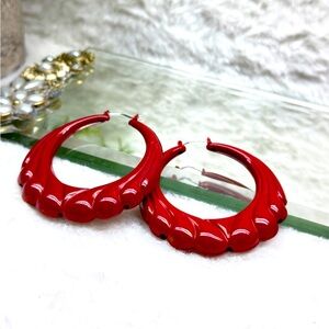 Vintage Enamel Red Big Hoop Earrings